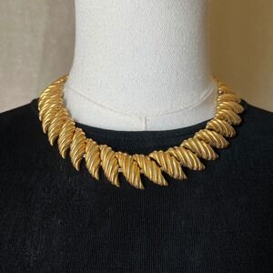 Vintage Napier Gold Leaf Link Necklace Sculptural Statement 18"